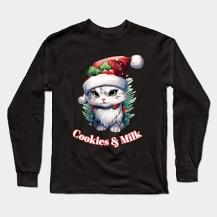 Cookies & Milk - Christmas Cat - Winter Holiday Long Sleeve T-Shirt